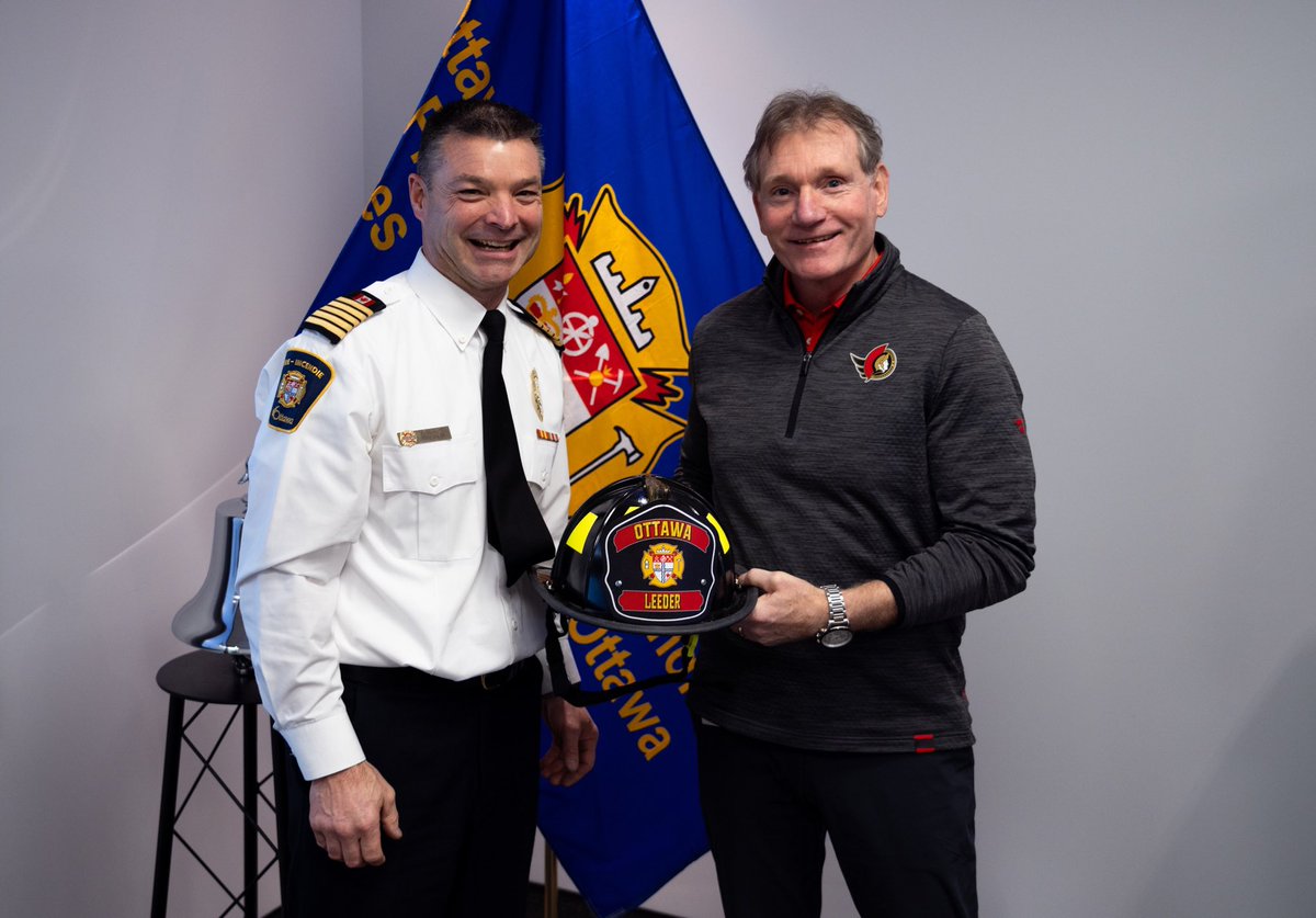 We had a great visit from <a href="/Senators/">Ottawa Senators</a> Execs Cyril Leeder &amp; Dave Poulin as well as Alumni Chris Phillips &amp; Chris Neil. They hung out with our Leadership team, went up in an aerial ladder &amp; had lunch in Station 23 with the crew. They are all class &amp; welcome in a fire station anytime.