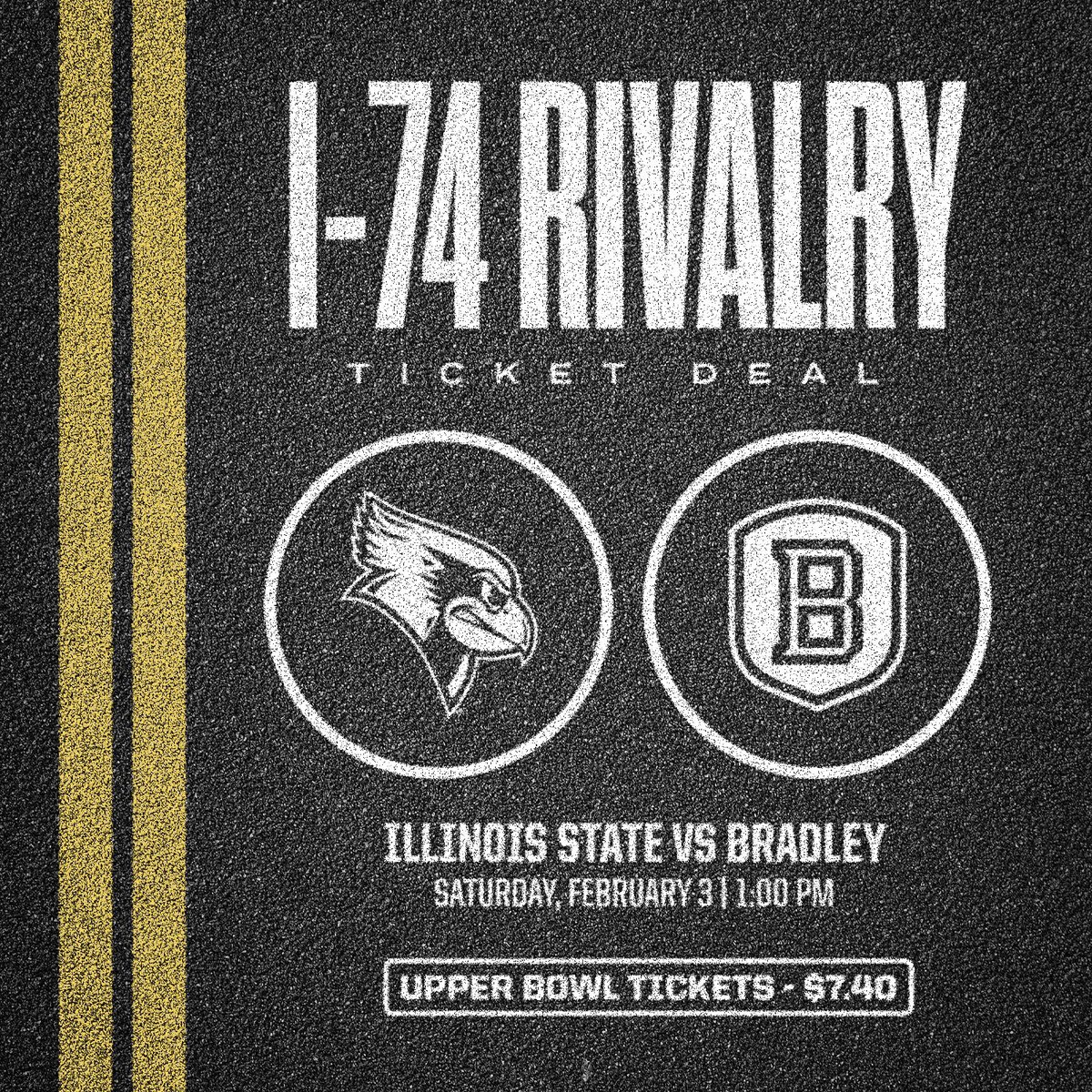 The I-74 Rivalry returns to CEFCU Arena on February 3 at 1 PM!
 
Fans can purchase upper bowl tickets for $7.40 at goredbirds.com/tickets‼️