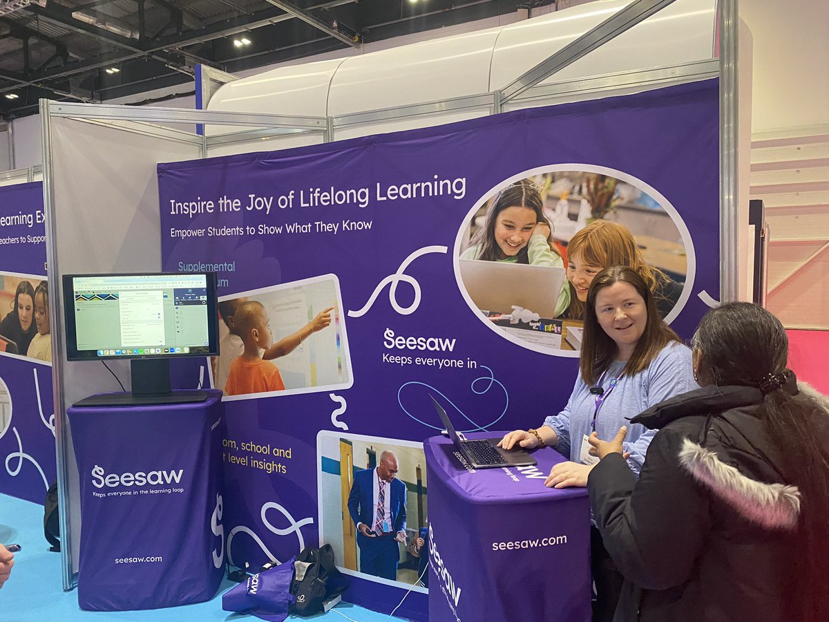 Such a joy to have <a href="/Seesaw/">Seesaw</a> <a href="/Bett_show/">Bett Global</a> this year &amp; meet <a href="/MrsGadkey/">Angela</a> <a href="/KSzajner/">Kris Szajner</a> and the Seesaw crew! One of the best EdTech platforms, that really listens to educators needs. Amazing presentation by @NOCpsEd on how she is using Seesaw Blogs 🌎