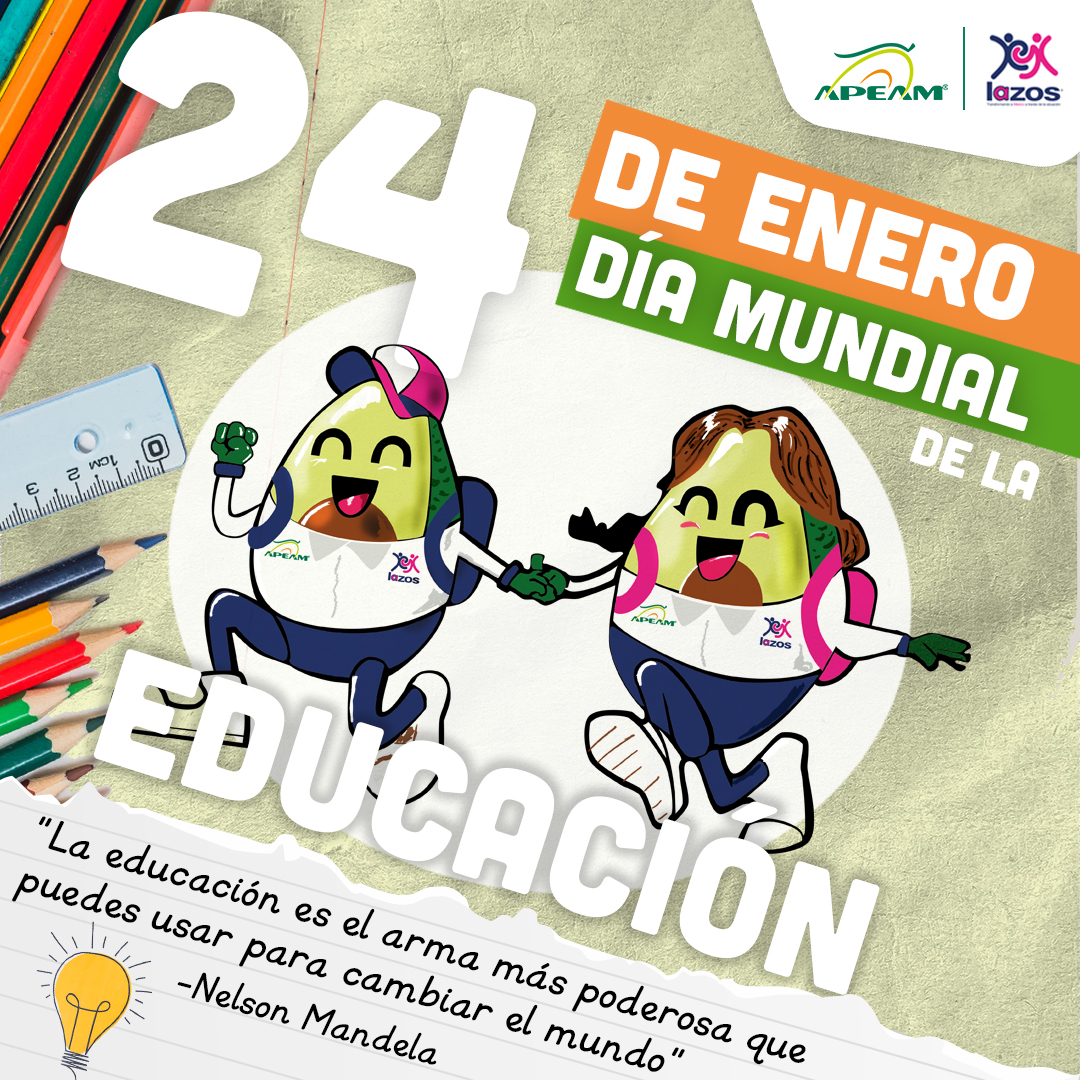 Celebramos el #DíaMundial de la #Educación, la cual es fundamental para el desarrollo de cualquier sociedad. 📖​ En este aspecto, la APEAM colabora con Fundación #LAZOS 🤝🏻 para impulsar el desarrollo de niñas y niños de #Michoacán.🧒🏻 🔗 Conoce más aquí: aguacatesparasiempre.com/multimedia/ape…