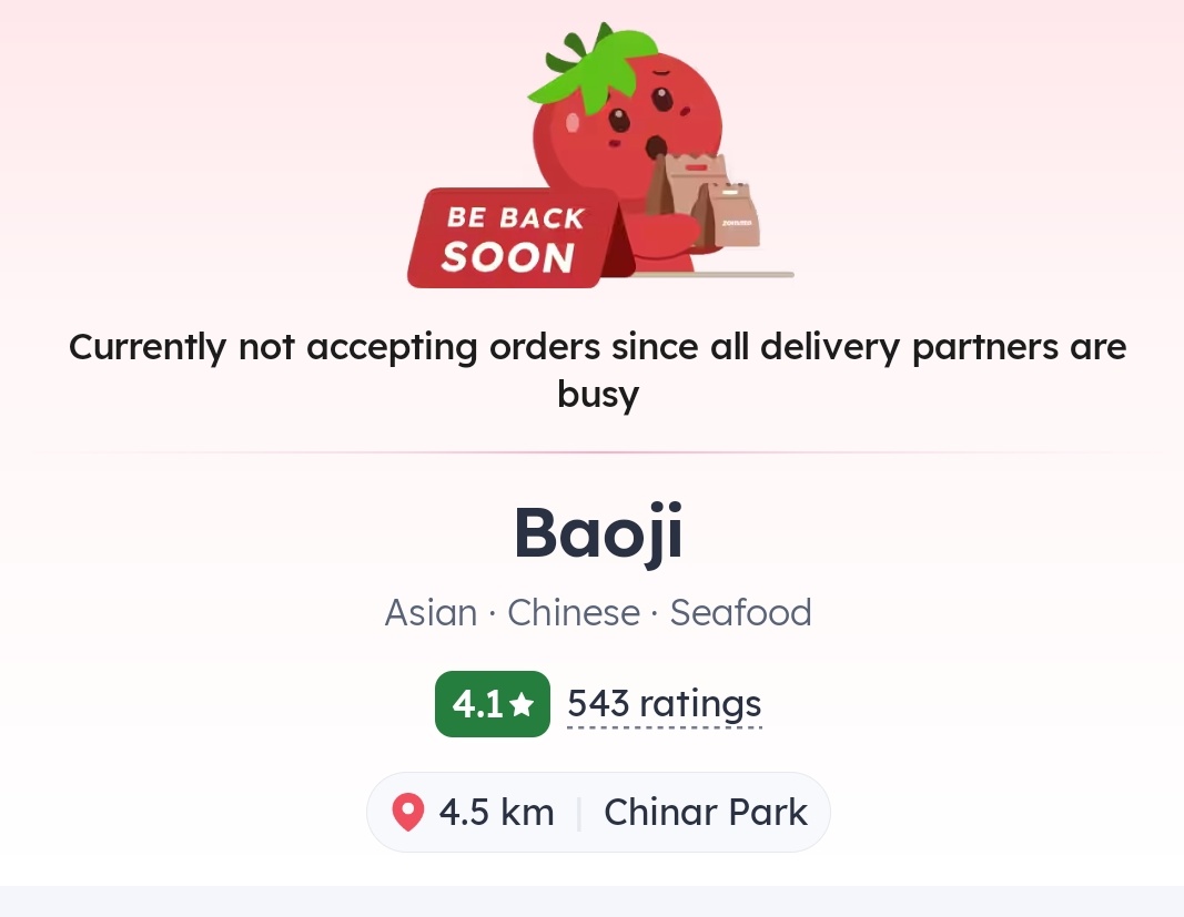 Closed due to  rains, closed due to  heavy business , closed during festivals, closed because water found on Mars. 
If you are thinking about working with <a href="/zomatocare/">Zomato Care</a>  kill your thoughts. <a href="/zomato/">zomato</a> thrives on your mental turmoil. POCs are only to sell ads .
<a href="/deepigoyal/">Deepinder Goyal</a> #zomato
