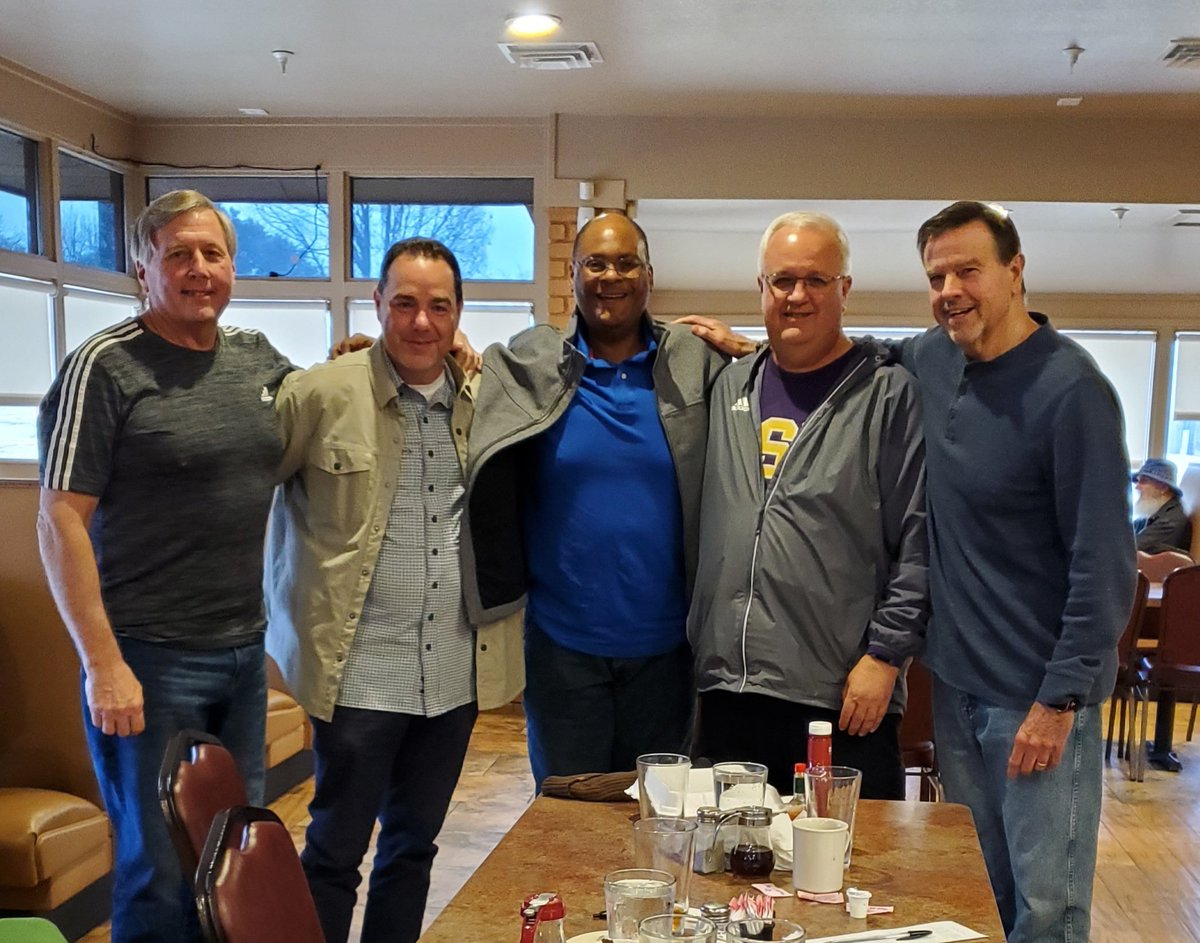 Breakfast this morning with l to r Robbie Robinson (former Mesquite High HFC), Kody Groves (Mesquite ISD EXECUTIVE AD and former Poteet HFC), myself, Steve Bragg (former Mesquite ISD Executive AD)and Mike Overton (former Mesquite Horn and West Mesquite HFC)