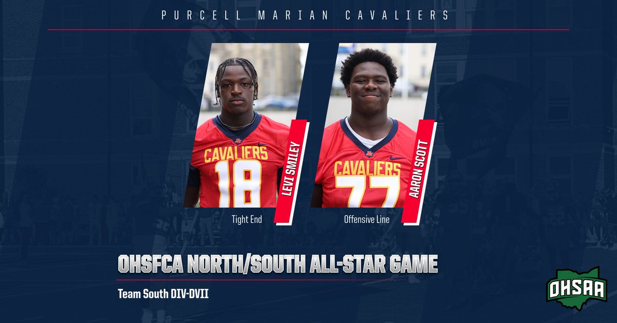 Congrats to Levi Smiley and Aaron Scott for earning a spot on the OHSFCA North/South All-Star Game. They will be representing Team South at Paul Brown Tiger Stadium in April!