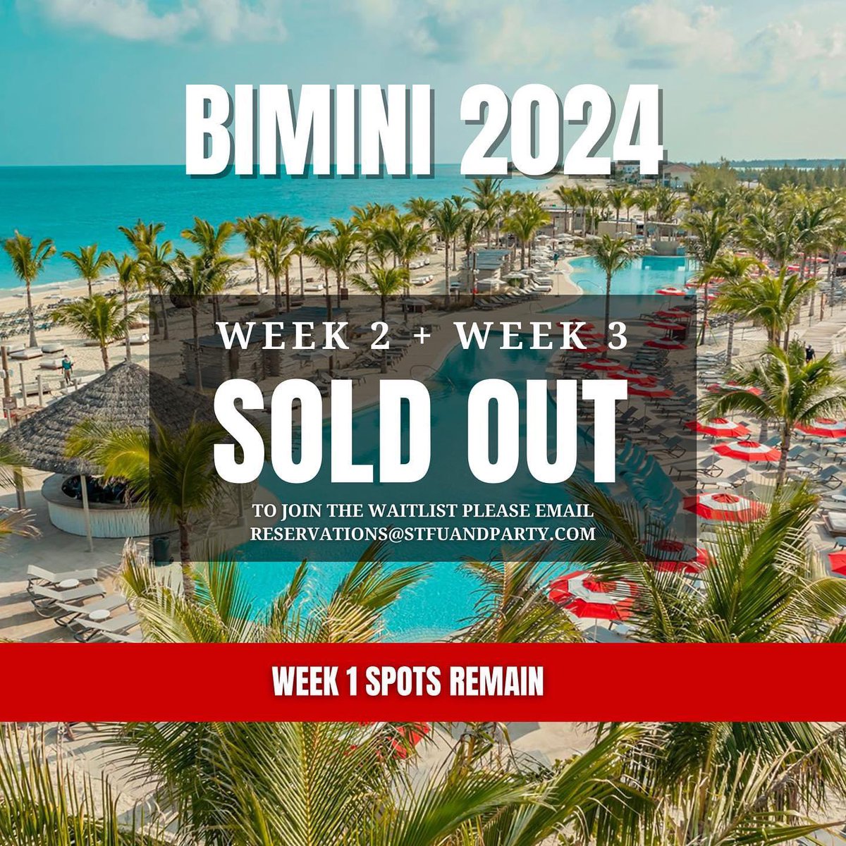 BIMINI WEEK 2 and WEEK 3 are SOLD OUT! ⚠️ WEEK 1 IS STILL AVAILABLE — BOOK NOW BEFORE IT’s COMPLETELY SOLD OUT 💫 stfuandbimini.crewfare.com USE THE CODE SEBASYAHDIG for $20 off. Let us know once you’ve secured your trip! #springbreak #bimini #biminispringbreak #book