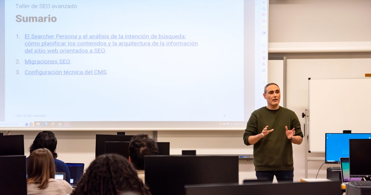 Hemos disfrutado de un taller avanzado de SEO con el profesor Rubén Alcaraz (<a href="/ralcarazm/">Яubén Alcaraz</a>), que ha explicado conceptos clave como el análisis de la intención de búsqueda, el searcher persona, la migración SEO y la configuración eficaz de CMS. ¡Una sesión enriquecedora y muy útil!