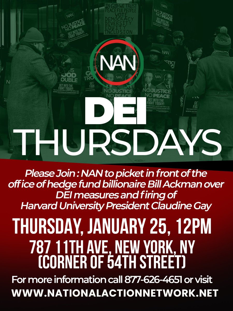 THURSDAY: REV. SHARPTON WILL BE JOINED BY FEARLESS FUND CEO ARIAN SIMONE FOR WEEKLY PICKET OUTSIDE BILL ACKMAN’S OFFICE  Right-wing legal activist’ lawsuit against Fearless Fund and Fearless Foundation could result in landmark corporate diversity legal decision