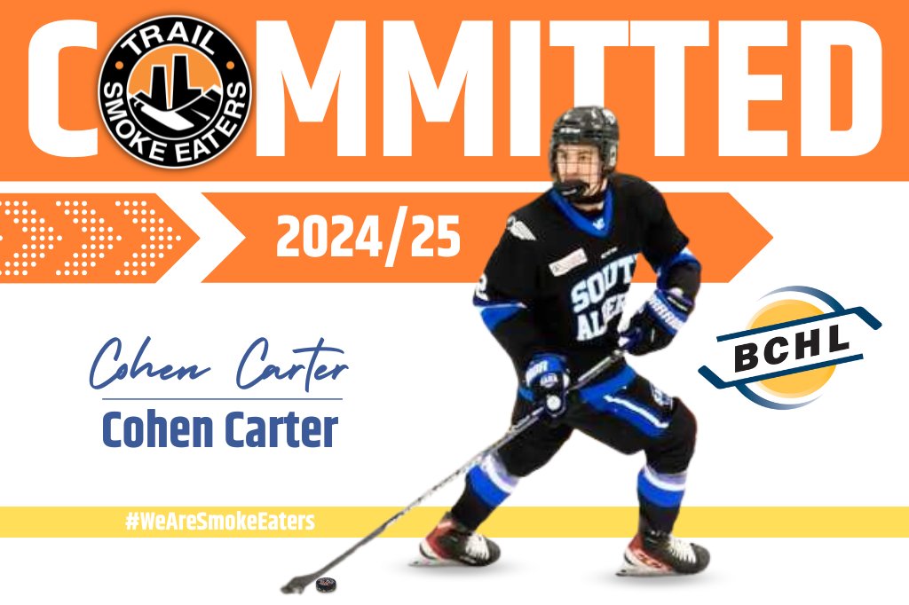 ✍️ COMMITMENT ALERT! | Trail Smoke Eaters sign Cohen Carter for 2024-25 season.
📰 DETAILS: trailsmokeeaters.com/smoke-eaters-s… #WeAreSmokeEaters