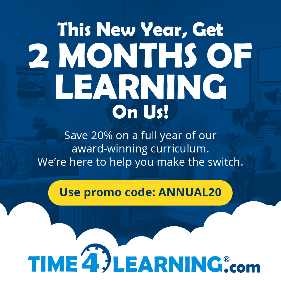 Time4Learning's tweet image. Kick off the New Year with SAVINGS! New members can sign up now and receive 20% off with one annual payment! Use promo code: ANNUAL20. Hurry! This offer ENDS 11:59 p.m. ET on 1/31/2024. #Homeschooling #TIme4Learning time4learning.com/?utm_source=Tw…
