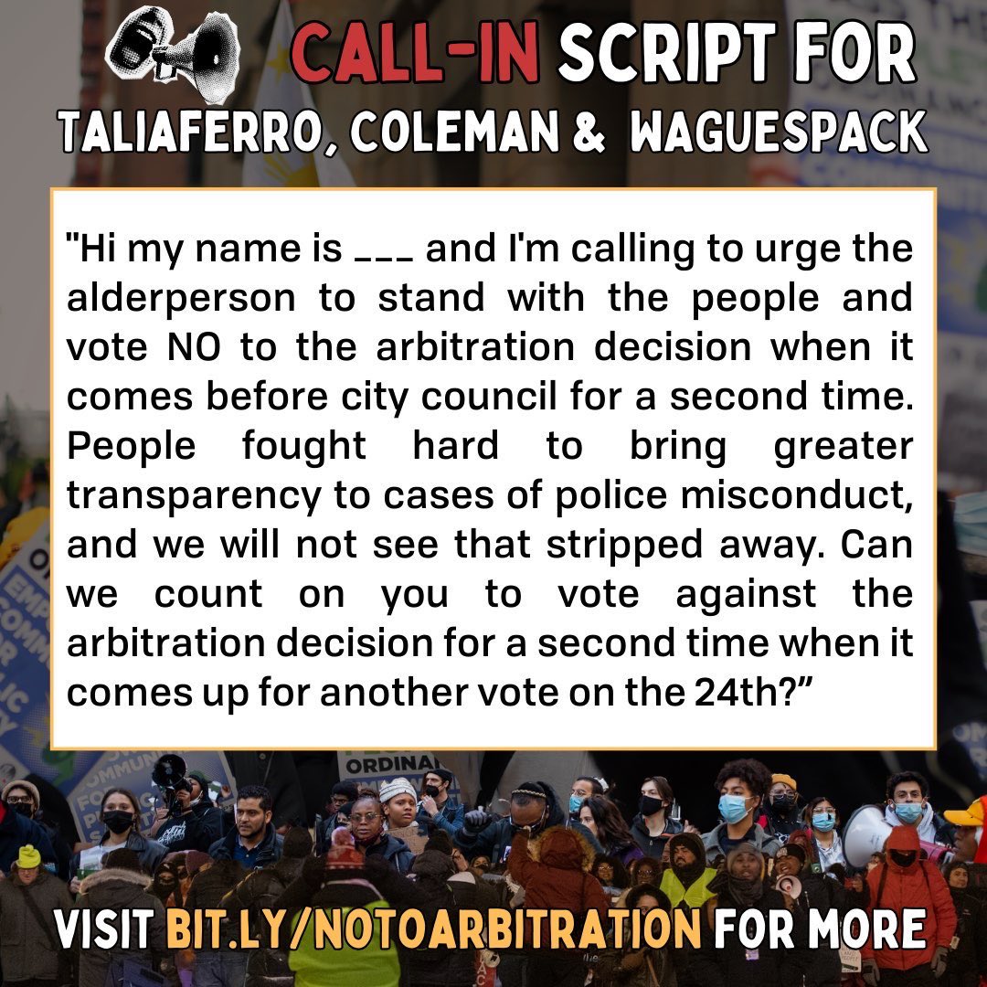 Today’s vote on the FOP arbitration decision was postponed and we’re hearing some of the alders who supported us last time may be folding under FOP pressure. So we must IMMEDIATELY begin applying pressure on them to stand up to the FOP.