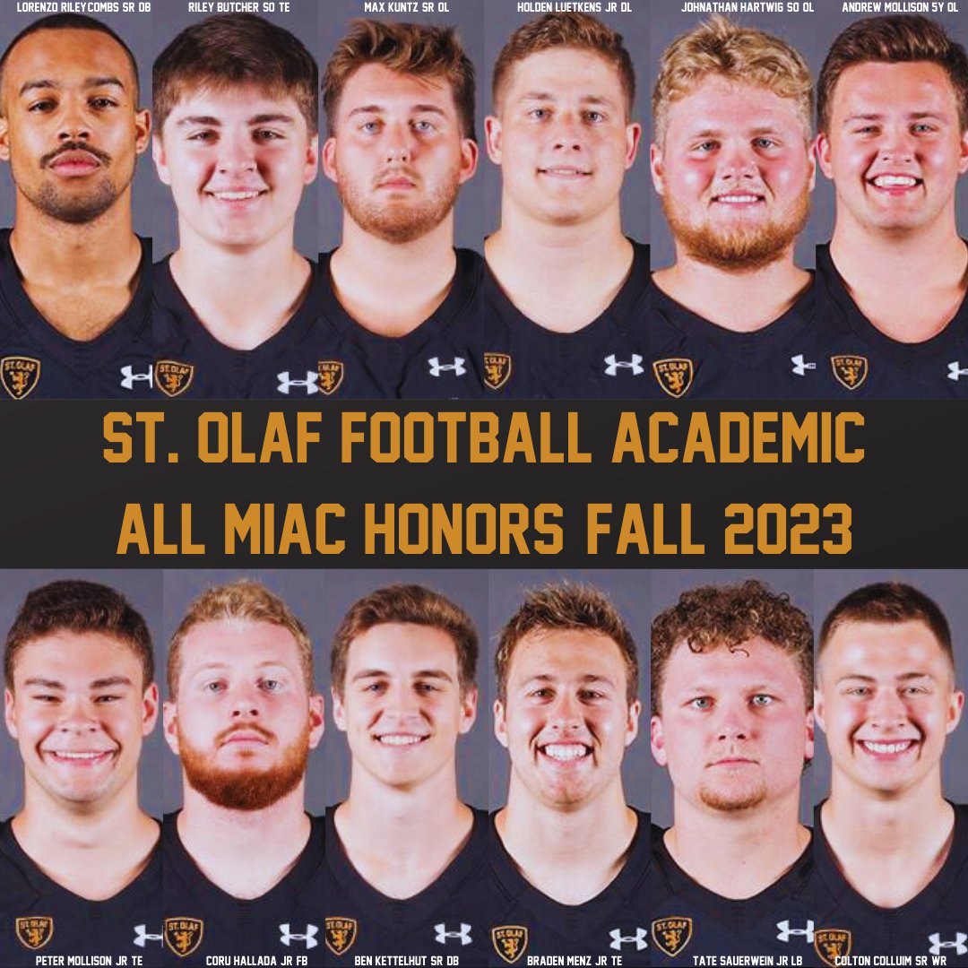 Congrats to our Twelve Football Student Athletes who earned MIAC Academic All-Conference (2023, Fall Semester). Excelling on and off the field🦁
#DefendTheHill