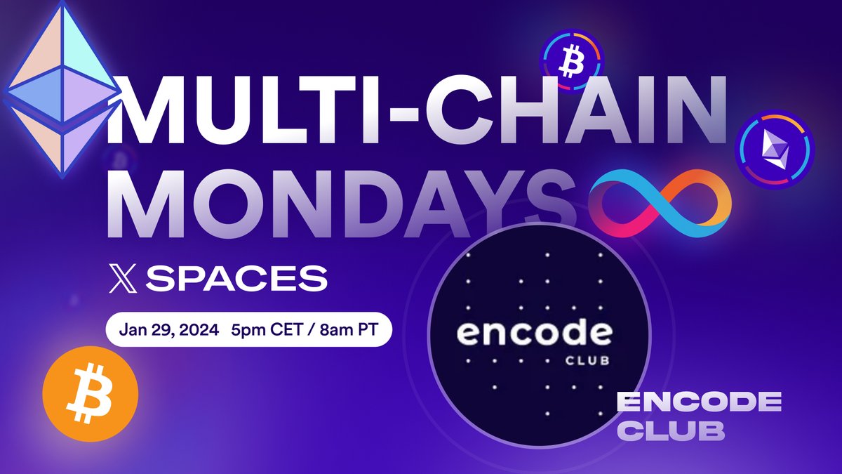Next Monday join <a href="/encodeclub/">Encode Club</a> to talk about the Zero to Dapp #ICP <> #ETH hackathon they are hosting💡

👉 Track 1: Awesome ICP
👉 Track 2: ICP x BTC
👉 Track 3: ICP x ETH

🗓️ Jan 29th, 5pm CET / 8am PT

Set your reminders and let's BUIDL 👉 x.com/i/spaces/1yoKM…