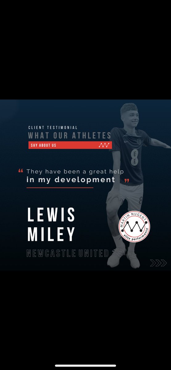 💥Client Testimonial💥

<a href="/NUFC/">Newcastle United</a> youngest Champions League Player <a href="/LewisMiley1/">LewisMiley</a> 

“I have been working with Martin and his team now for 4years, his attention to detail in making sure I can get those extra percentages is different class…” 😌