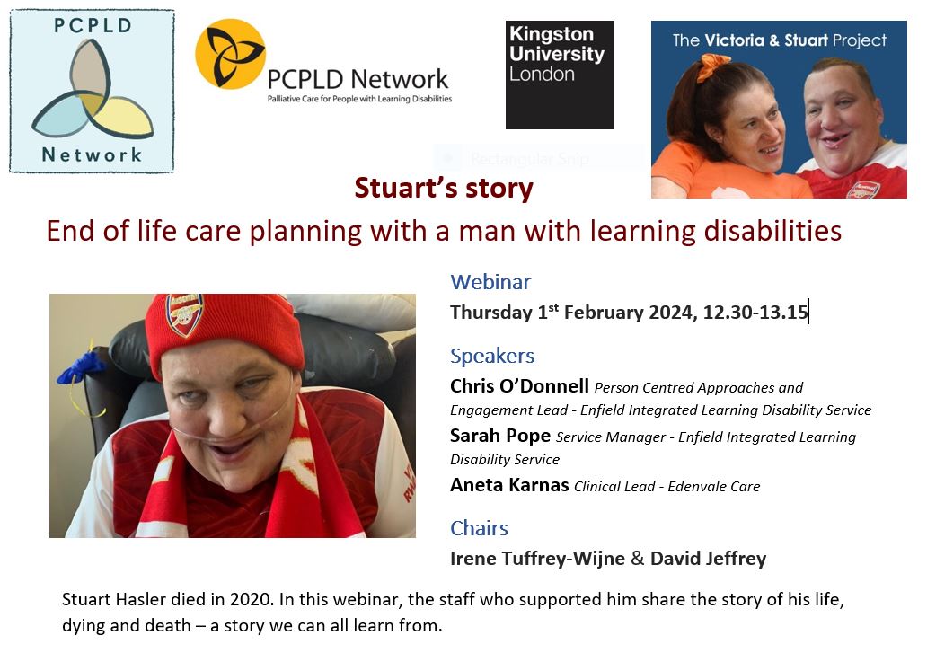 Irene Tuffrey-Wijne (@tuffreywijne) on Twitter photo Don't miss our webinar next week. Stuart's story is inspirational! Tuesday 1 Feb, 12.30-13.15 <a href="/PCPLDnetwork/">PCPLD Network</a> <a href="/VictStuProject/">The Victoria & Stuart Project</a> Info & Register:
rb.gy/nbaenj Don't miss our webinar next week. Stuart's story is inspirational! Tuesday 1 Feb, 12.30-13.15 <a href="/PCPLDnetwork/">PCPLD Network</a> <a href="/VictStuProject/">The Victoria & Stuart Project</a> Info & Register:
rb.gy/nbaenj