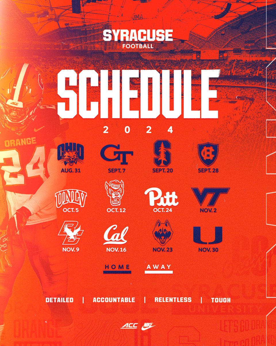 Mark your calendars for the first year in a new era of Syracuse football 🎯 Full schedule breakdown: cuse.com/news/2024/1/24…