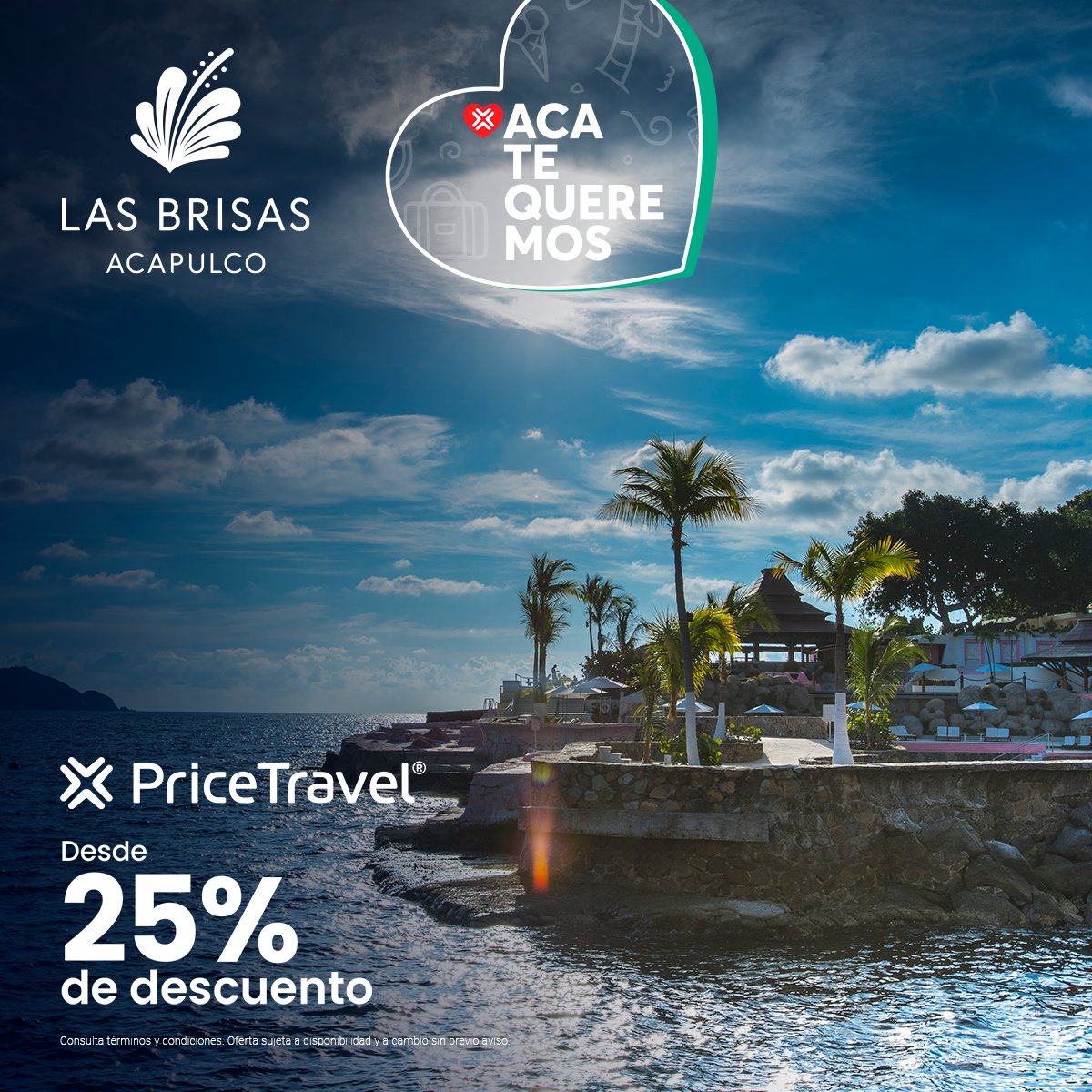 PriceTravel's tweet photo. 🌅🌴 Al hospedarte en #LasBrisas podrás disfrutar de las vistas más bellas de #Acapulco. Paga a meses sin intereses y ahorra más reservando en PriceTravel. 
🔗 https://t.co/45Yo8vMBUA 

#ACATeQueremos ✈️❤️🌴 
#CuandoTeQuieresIrTeVas https://t.co/7HMNVd6b5v