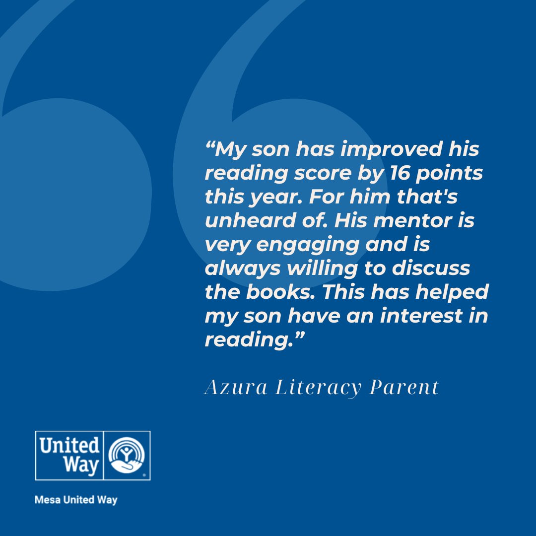 The mentors of @AzuraCares Literacy are helping kids develop a lifelong love of reading! Learn more at azuracares.org/literacy.

 #azura #mesaunitedway #endpoverty #literacymatters #kidsneedtoread #volunteer #azuraliteracy #literacyforall  #NationalMentoringMonth