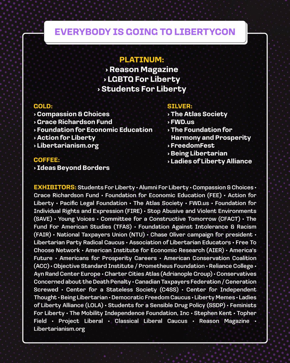 sfliberty's tweet photo. Liberty advocates from around the world are gathering in Washington, D.C., for LibertyCon.

Here's a thread with all of them, from A-Z. 🧵

Want to join them? Get tickets now at https://t.co/LFNSGTawbw https://t.co/gbD6KO7PUM