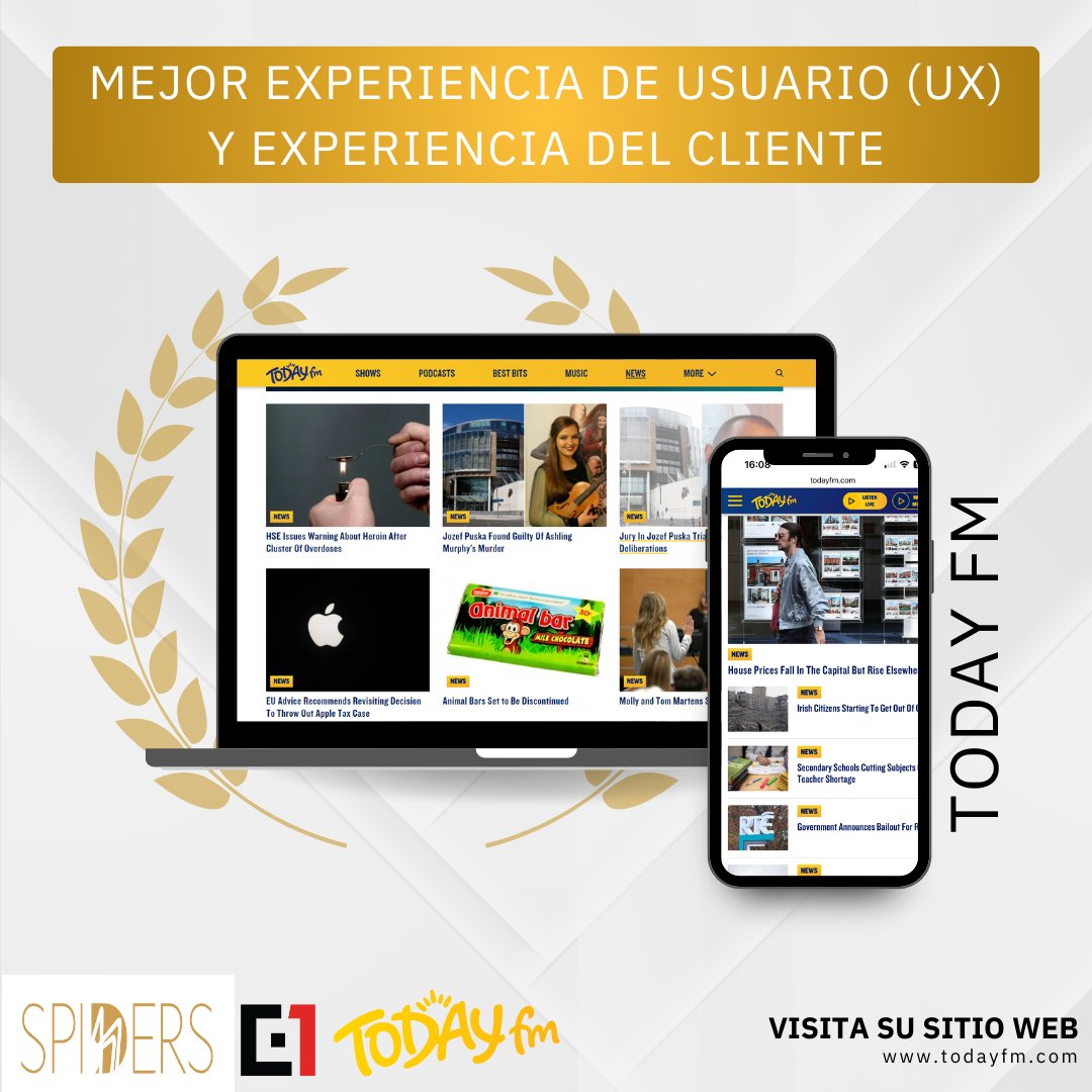 Square1 se complace en anunciar que el sitio web que diseñamos para <a href="/TodayFM/">Today FM 💛</a> ha sido nominado en la categoría de Mejor Experiencia de Usuario (UX) y Experiencia del Cliente en los <a href="/spiderawards/">The Spiders</a> ! #SpiderAwards #Square1Designs #UXMasters