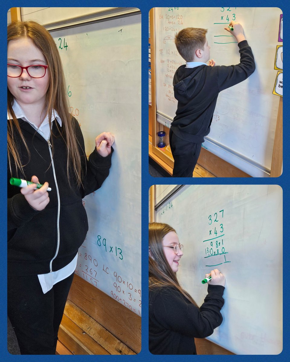 Some of our P6 children were leading their learning to explain to each other how to multiply by 2 digit numbers #aiminghigh #itsslc @SLCNumeracy