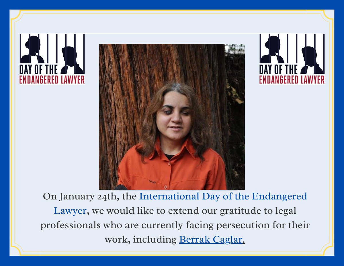 #Turkey: Berrak Caglar - A lawyer charged for allegedly “being a member of an armed terrorist organization”, following her expression of solidarity with her imprisoned colleagues. #InternationalDayofEndangeredLawyer