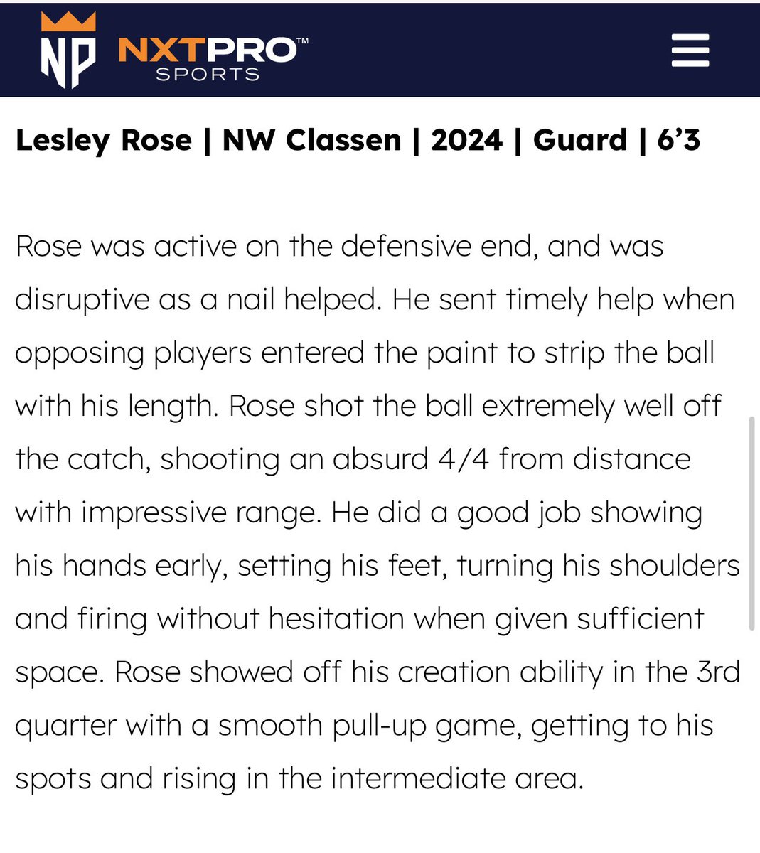 <a href="/LesleyRoseIII1/">Lesley Rose III</a> L-Boogie, one of the more complete guards in 6A..can impact both ends, extremely athletic, and a knockdown shooter. Really picked up his game second semester