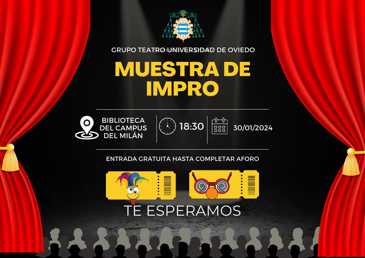 3,2,1 IMPRO!!!!!!

El próximo Martes 30/01/2024 actuamos en la biblioteca del campus del Milán en Oviedo.

A las 18:30🕒 horas. 
Entrada libre🆓 hasta completar aforo.

NO OS LO PERDÁIS !!!!!!