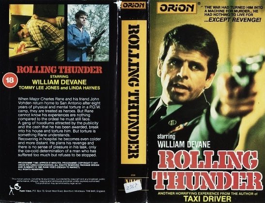 Original rental vhs artwork of the film #RollingThunder starring William Devane and Tommy Lee Jones. Directed by John Flynn #tbt #artwork #bluray <a href="/70sFilm/">Seventies Films</a>