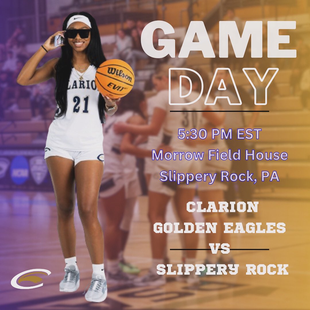 Clarion Golden Eagles 🦅 VS Slippery Rock 

Tune in to support your 🔵 & 🟡

📍- Morrow Field House, Slippery Rock, PA

⏰ - 5:30 PM EST

📺 - psacsportsdigitalnetwork.com/?B=750242

📊 - rockathletics.com/sidearmstats/w…

#goldeneagles #WingsUp #GameDay #PSAC #womensbasketball #awaygame
