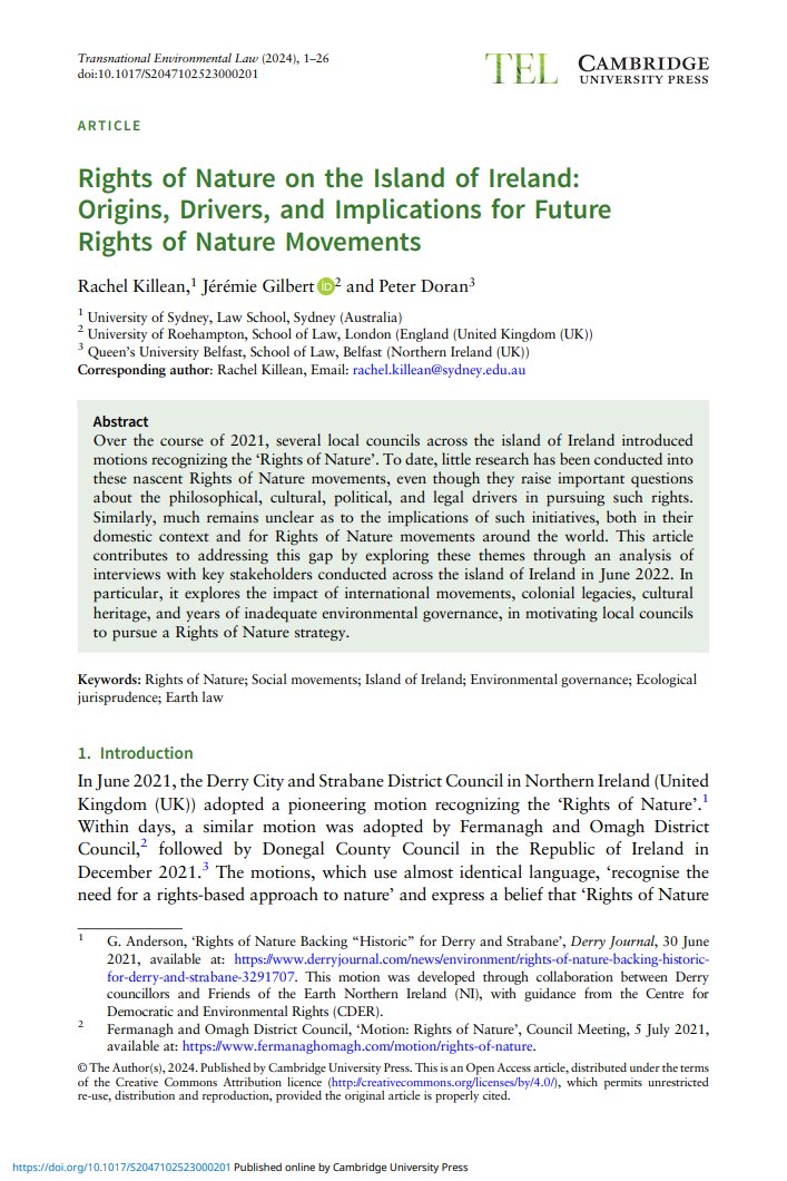 Transnatl Enviro Law (@teljournal) on Twitter photo Now in #firstview and #openaccess: 'Rights of Nature on the Island of Ireland: Origins, Drivers, and Implications for Future Rights of Nature Movements' by @RKillean, <a href="/jeremie_gilbert/">Jérémie Gilbert</a> and <a href="/pfdoran/">peterdoran</a>
cambridge.org/core/journals/… Now in #firstview and #openaccess: 'Rights of Nature on the Island of Ireland: Origins, Drivers, and Implications for Future Rights of Nature Movements' by @RKillean, <a href="/jeremie_gilbert/">Jérémie Gilbert</a> and <a href="/pfdoran/">peterdoran</a>
cambridge.org/core/journals/…