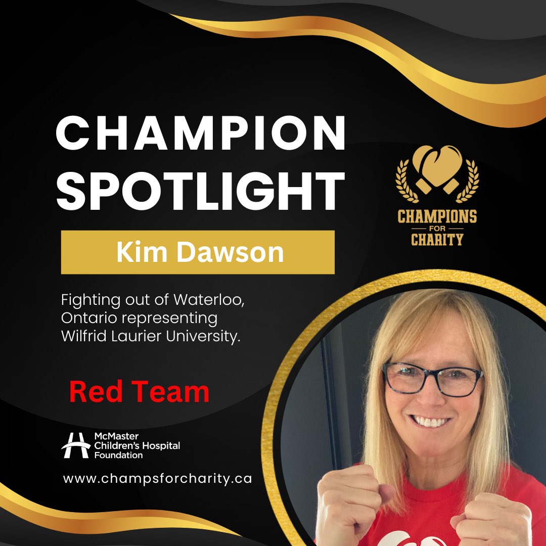 This week’s Champion Spotlight is on Dr. Kim Dawson. Kim will step into the ring representing Wilfrid Laurier University on April 12 at the Tapestry Hall.  
Full story: champsforcharity.ca/nohuggingthere…