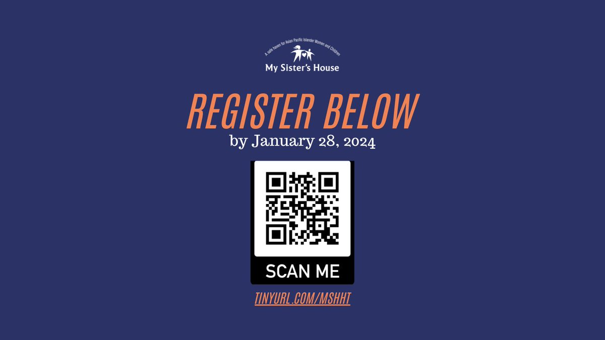 🤝 Join My Sister's House on Wednesday, January 31 from 6-7PM for a special training on #HumanTrafficking  and the Asian and Pacific Islander (#AAPI) experience.

🔗 Register by Jan. 28: Tinyurl.com/MSHHT