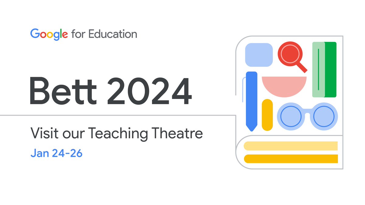 #Bett2024 is finally here! Stop by stand #SE40 to discover what’s new with Google for Education, how AI can transform the classroom, the latest in Chromebooks, and more. Follow our agenda for time and session details: goo.gle/Bett2024