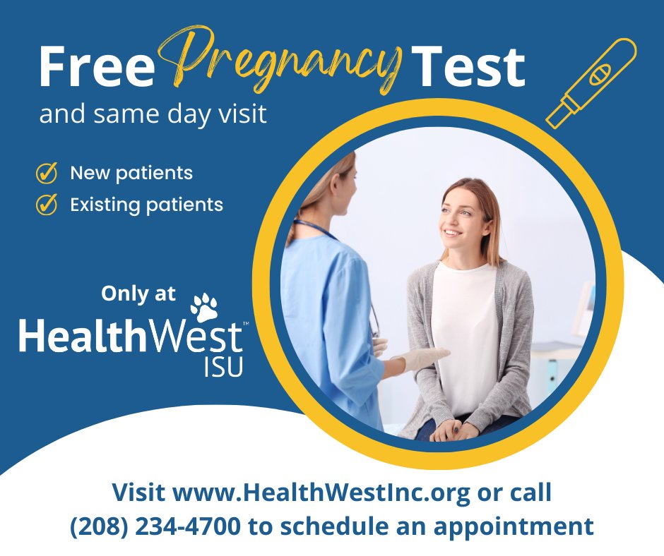 Health West ISU is now offering a free pregnancy test and same-day appointment! Schedule yours now at ow.ly/fTWC50Qqpp9 #prenatalcare #HealthWestCares