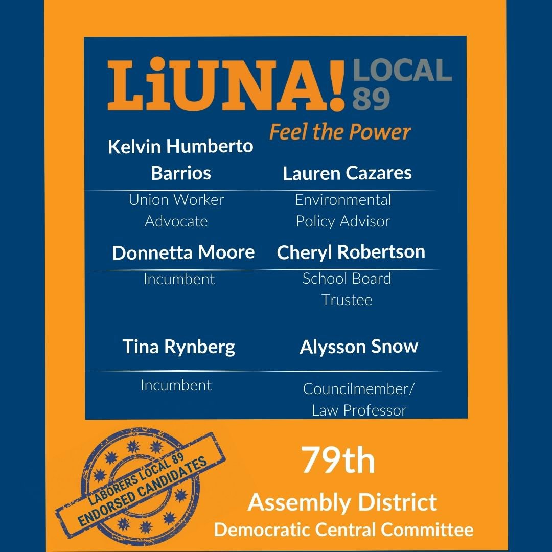 Laborers_89's tweet photo. In AD-79 we have two slates of endorsed candidates for central committee. Congratulations 🎉 https://t.co/4aTWwByq84