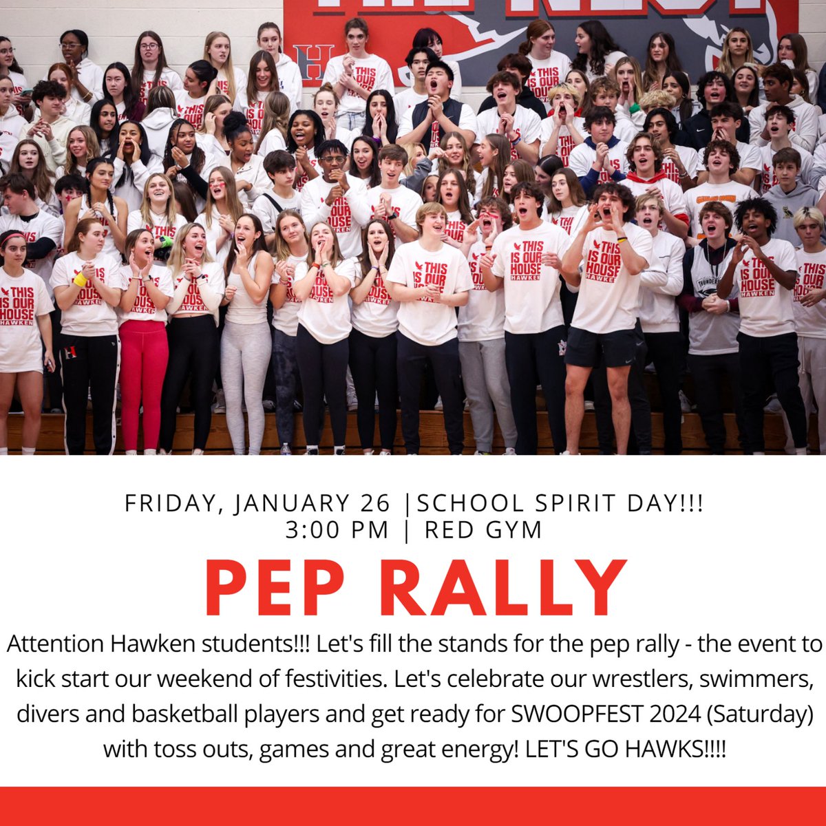 You don’t want to miss the pep rally this Friday!!! Will our student section on Saturday be better than it was in 2023? We will find out! #gohawks <a href="/HawkenSwimDive/">Hawken Swim and Dive</a> <a href="/hawkenboyshoops/">Hawken Boys Basketball</a> @hawkenschool <a href="/HawkenHoops/">Hawken Basketball</a> <a href="/hawkenwrestling/">michael baratz</a> <a href="/MasteryHawken/">The Mastery School of Hawken</a> @hawkenupper