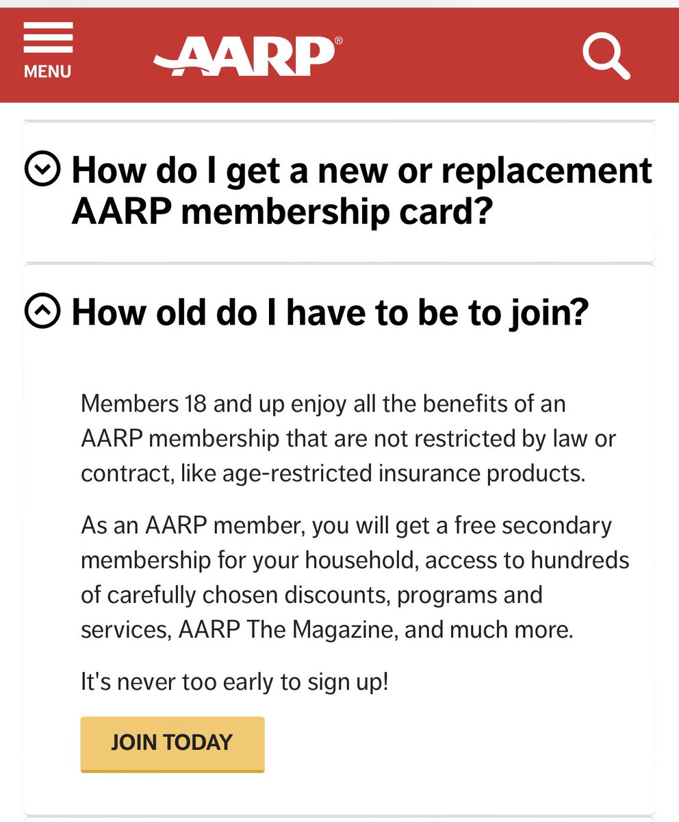 RealPeteLyons's tweet photo. @MattMcCarthy985 @Marc_Bertrand @scottzolak you can actually join AARP when you’re 18. Just can’t get some of the age benefits until you’re older https://t.co/TH1J77SQiL