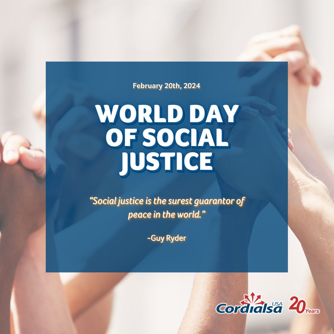 Today we commemorate the World Day of Social Justice: an important concept that addresses situations like poverty, exclusion, unemployment and human rights, and contributes to the construction of a fairest and more united society.#cordialsa #worlddayofsocial