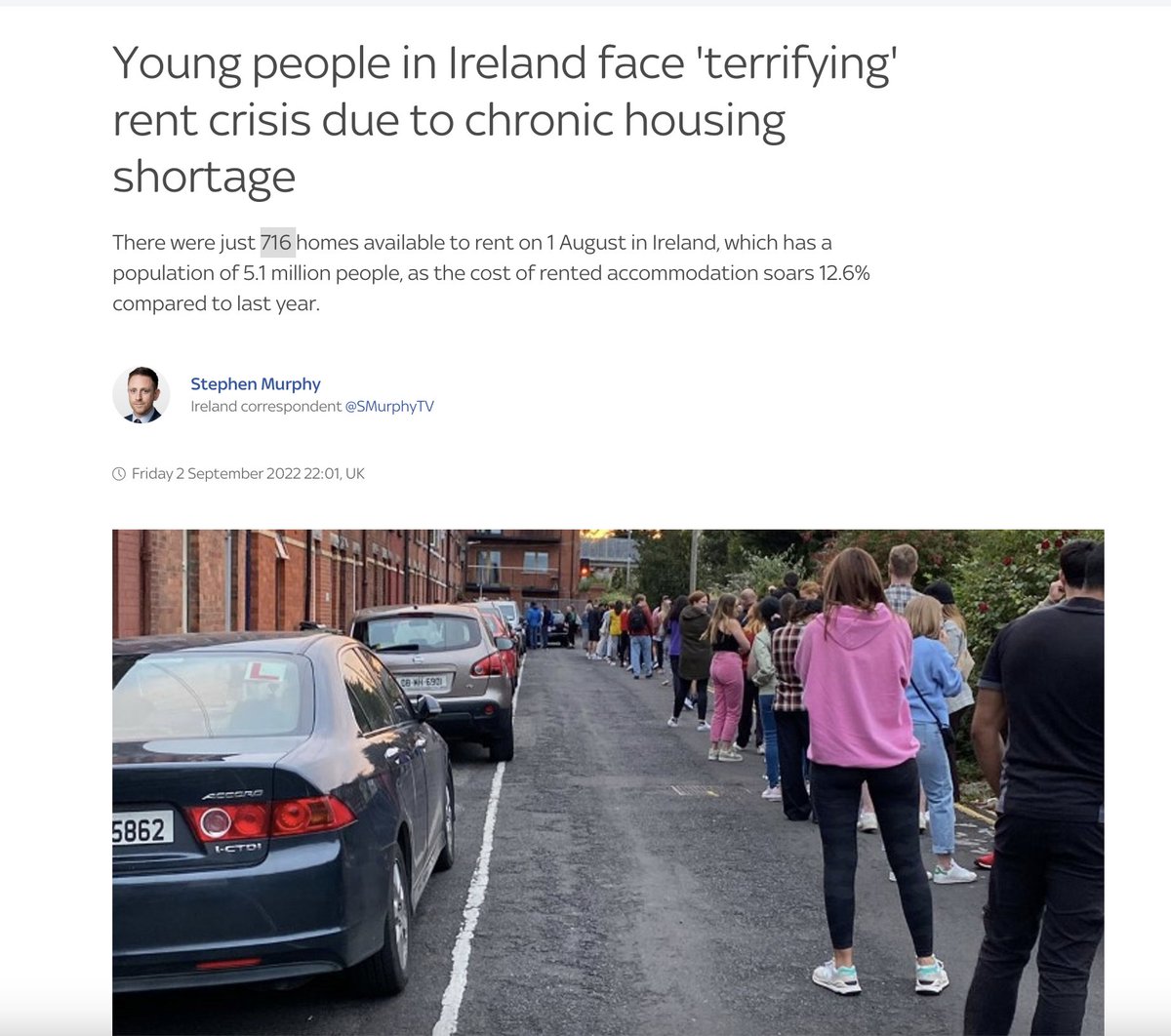 SeanODowd15's tweet photo. Ireland flirted with anti-landlord laws a few years ago

The result was only 700 rentals available in the entire country, and lines of 100+ tenants deep to see a single rental

700 rentals for 5 million Irish people doesn't cut it 

The anti-landlord laws are gone now https://t.co/GOE3NHXvCi