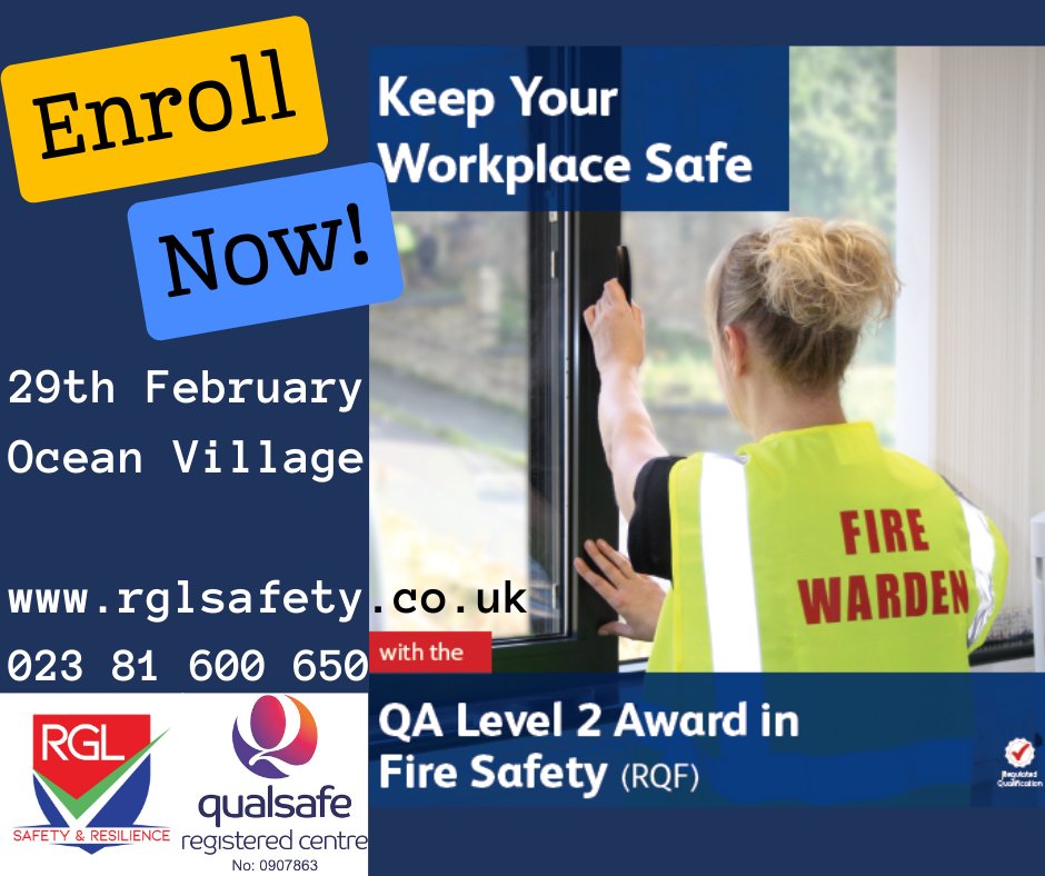 RGL_Safety's tweet photo. Enroll now on our Level 2 Award in Fire Safety, taught by our frontline firefighter. 

Call 023 81 600 650 
Email info@rglsafety.co.uk
https://t.co/tdZ0qYlTHF

#FireSafety #FireMarshall #FireWarden #Southampton # OceanVillage #DockHouse #Safety #Fire https://t.co/DdXDvNLCwu