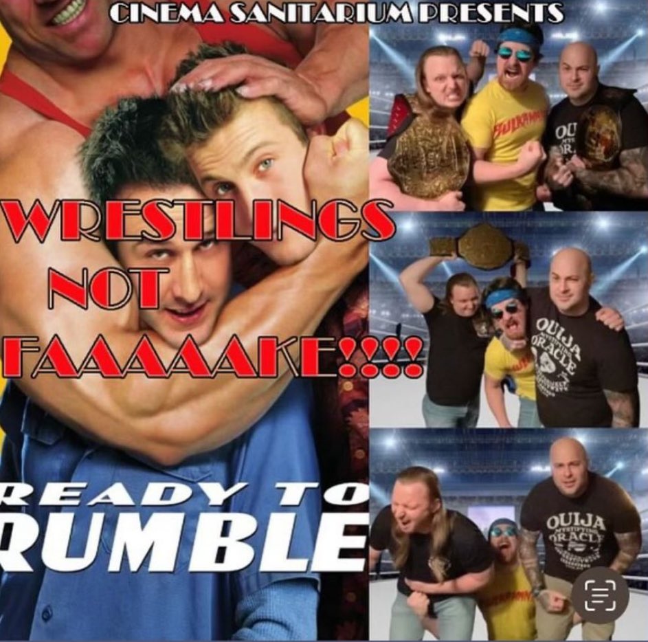 SanitariumProd's tweet photo. For our first episode of 2024, we wanted to demonstrate our “showmanship” to the greatest sports show on earth.  Just don’t tell our two newest patients David Arquette and Scott Caan that wrestling is fake!  They will FILP A TABLE!  It’s Ready to Rumble!

https://t.co/Ei5LNo9nyz https://t.co/RIhdoMg8ca
