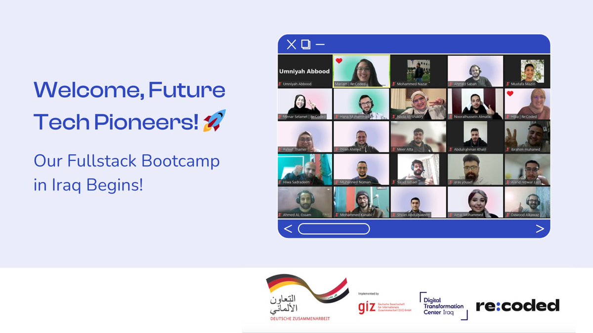 recodedofficial's tweet image. Last Thursday, we kicked off our Iraq Fullstack Bootcamp, welcoming a diverse group of 66 bright minds 🌟
🎉 A huge congrats to our new cohort - we can't wait to see your growth.
#CodingDreams #TechForAll #TechEducation #FutureDevelopers #ReCodedBootcamp