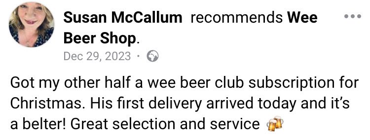 WeeBeerShop's tweet photo. Do you want to join Susan and her husband, and the other members of Wee Beer Club, and receive a selection of premium beers every month?

Join now and receive your first box at the start of February.

https://t.co/LiRa3ohygF https://t.co/ORV42Ss3m4