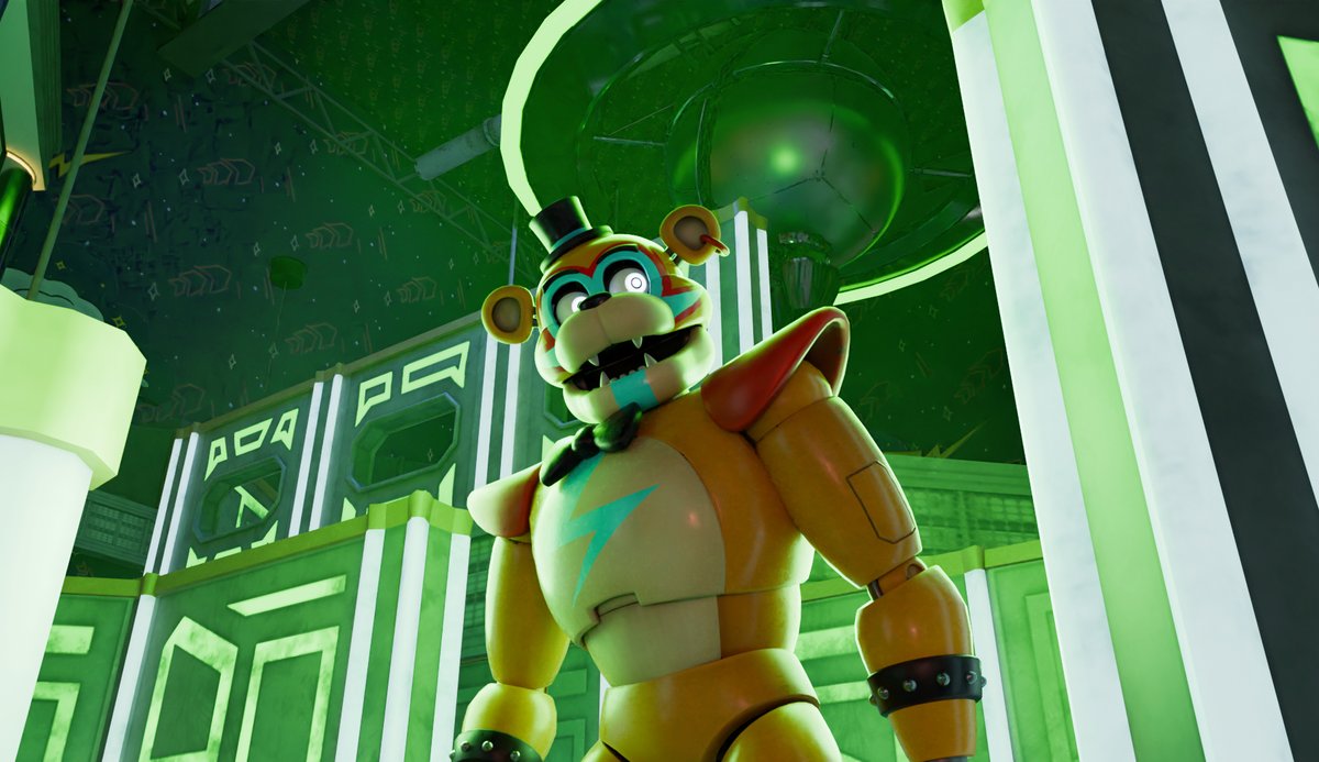 Purplestarz88's tweet photo. Glamrock Freddy, this is a VERY experimental render for me, and I did a lot of things I don't normally do for my renders, so I'm sorry if this looks bad x_x #FNAF https://t.co/JF05sCy7tk