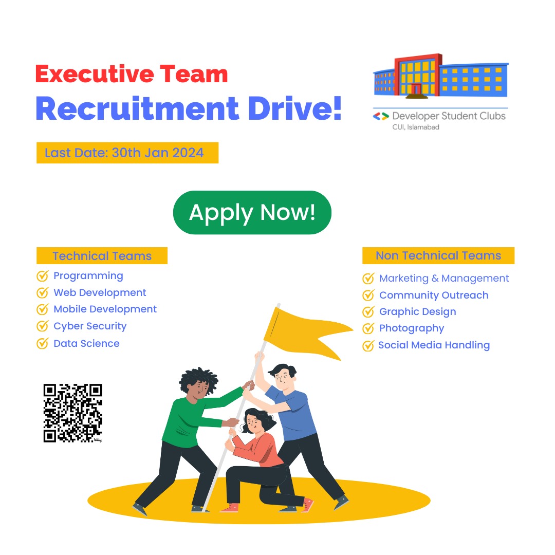👋 Welcome to the exciting opportunity to join GDSC CUI as Executives for the tenure Spring 24. 

Let's Connect, Learn and Apply together!

bit.ly/gdscsp24