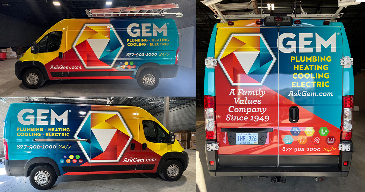 Take a look at this stunning vehicle wrap that was done for @gemplumbing  Let our team of professionals make sure potential customers know about your business no matter where you go! #spectrumsigns #WeAreVisual #vehiclewrap #signs #signage #wrapinstallation #3Minstallers