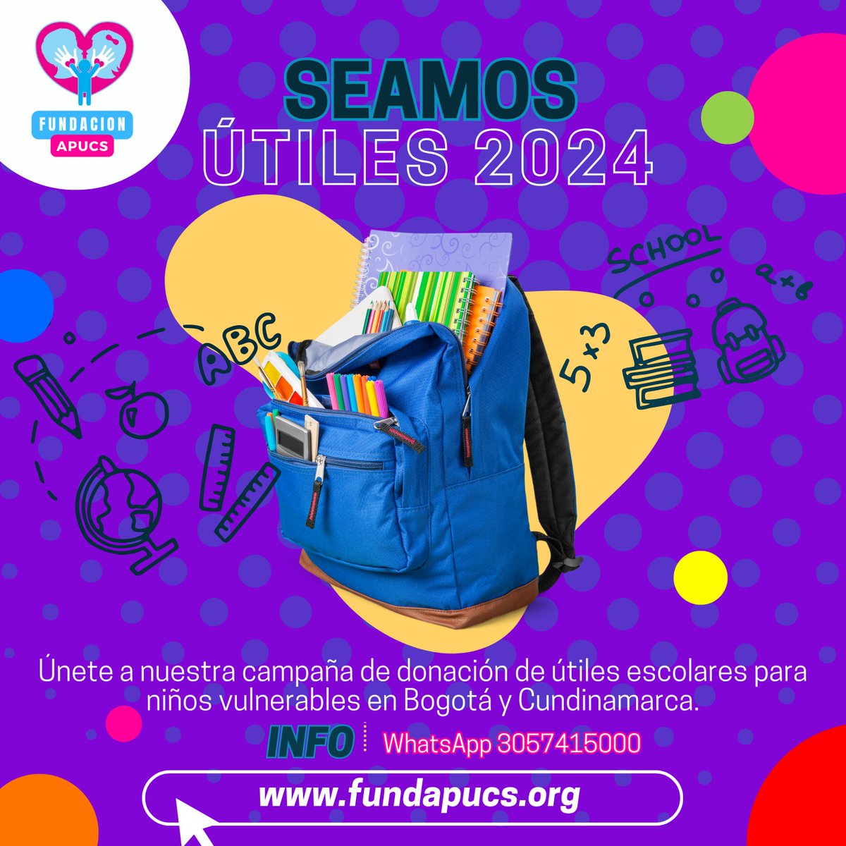 ¡Tú y tu empresa pueden marcar la diferencia! 
Puedes hacer Tu donacion en especie o a traves de estos canales habilitados :
Cuenta de ahorros Bancolombia #673-000006-41 a nombre de Fundación Apucs.
También puedes contribuir a través de Nequi o Daviplata al número 3057415000.
