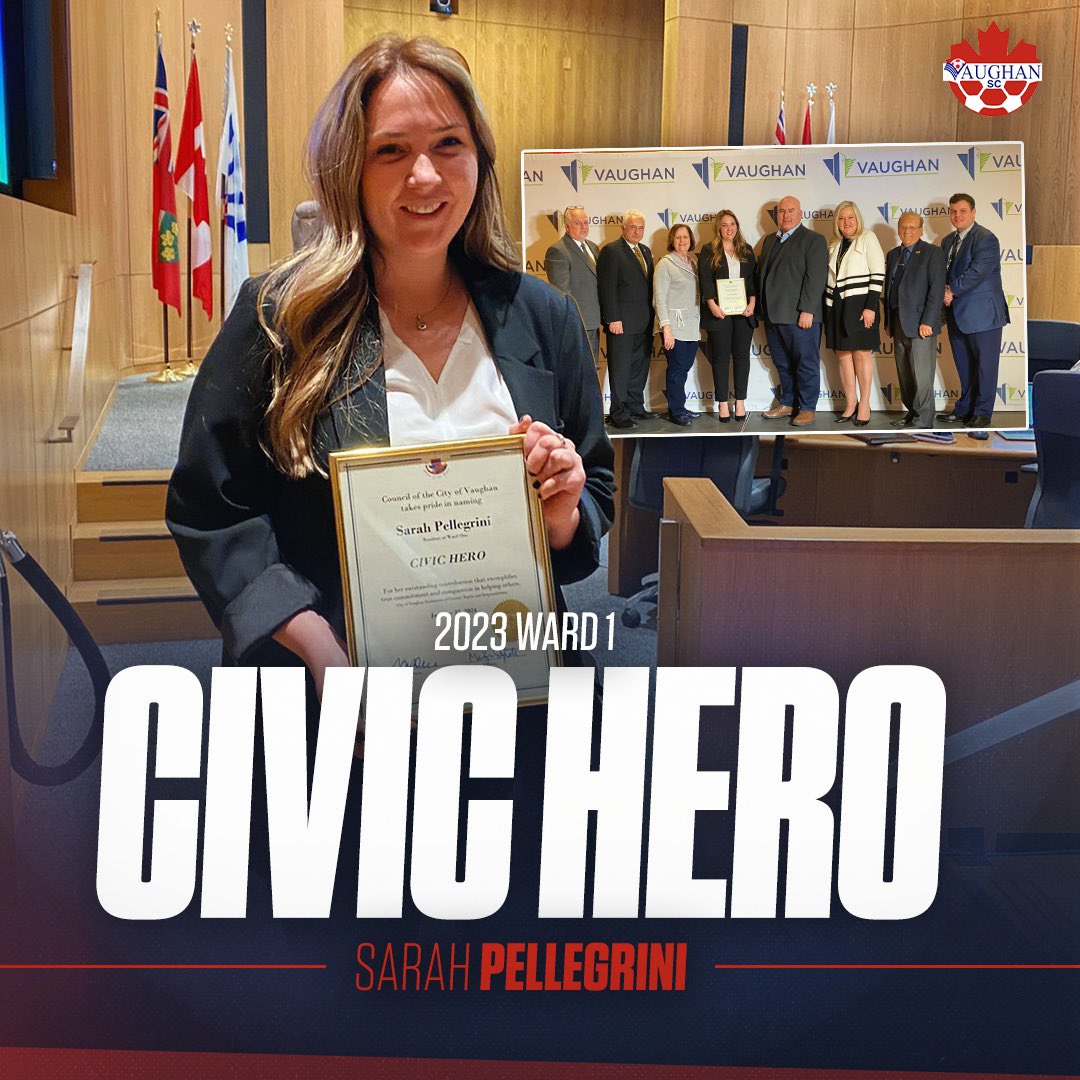 vaughansoccercl's tweet photo. 🌟 Celebrating a True Community Champion! 🌟 

Sarah Pellegrini was named the 2023 Ward 1 Civic Hero! From the soccer field to behind the scenes, Sarah has played a pivotal role in the Vaughan Soccer Club, wearing many hats over 25 years –

#WeAreVSC #VaughanCivicHero https://t.co/FmESFziBtK