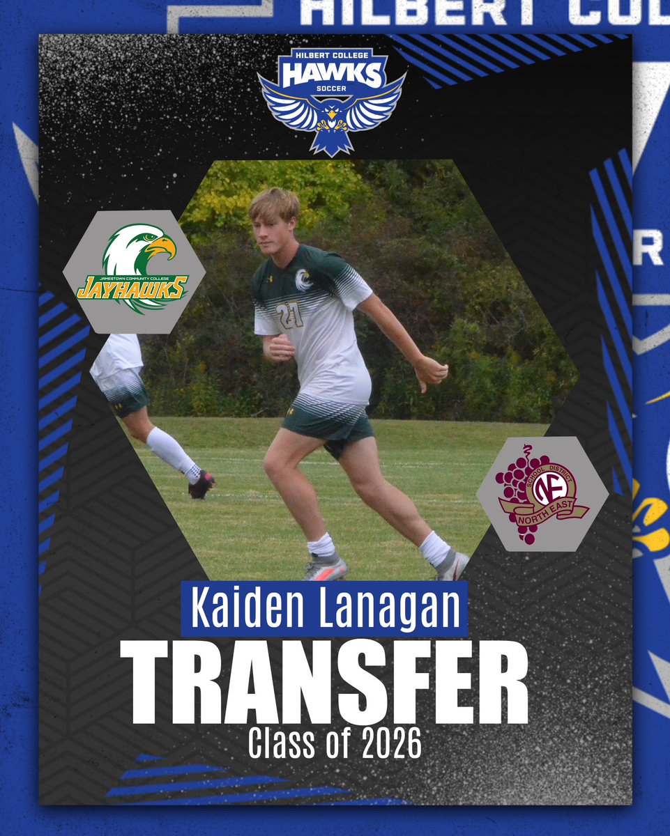Hilbert_MSoccer's tweet photo. Welcome!!! To Kaiden Lanagan who is joining us in the fall of 2024 from Jamestown Community College. Kaiden is a strong physical player who is equally at home as a forward or defender. We can’t wait to see him as a #HilbertHawk #HilbertCollege #HawkYeah https://t.co/EElQEIpPNP