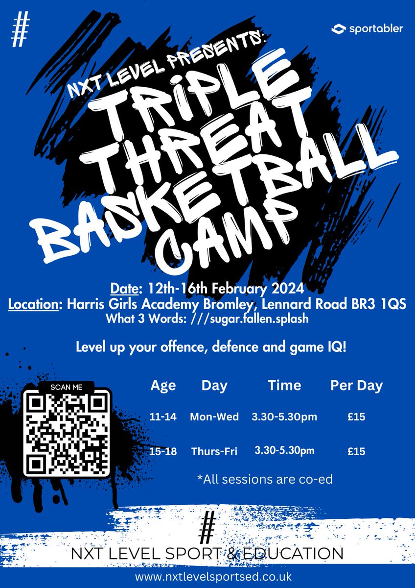 This February Half Term we have football and basketball camps running for boys and girls of all ages and abilities at <a href="/HarrisBromley/">Harris Girls’ Academy Bromley</a>. Sign up by scanning the QR code on one of the flyers attached or through <a href="/sportabler/">Abler</a>: abler.io/shop/nxtlse.

Find your NXT Level! #NXTLevel