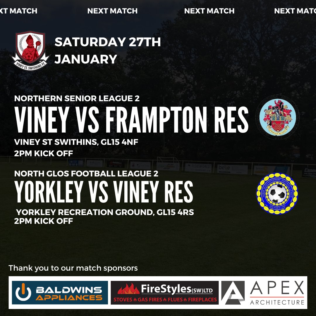 Another two big matches this weekend as the first team welcomes Frampton to St Swithins Road, while the reserves embark on a brief journey down the road to Yorkley ⚽